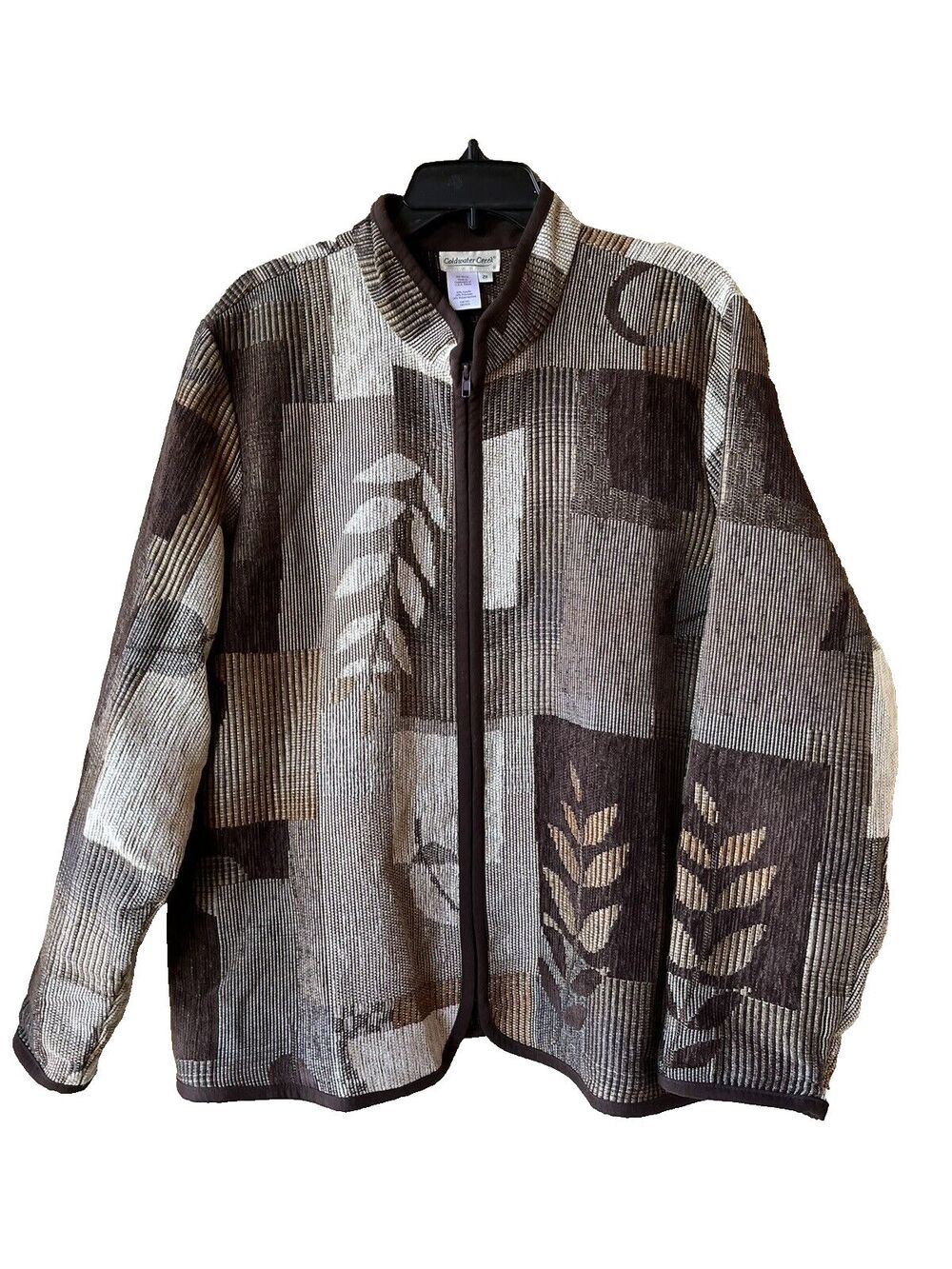 Vintage Coldwater Creek women Brown Leaf Tapestry Full Zip Blazer Jacket sze 2X